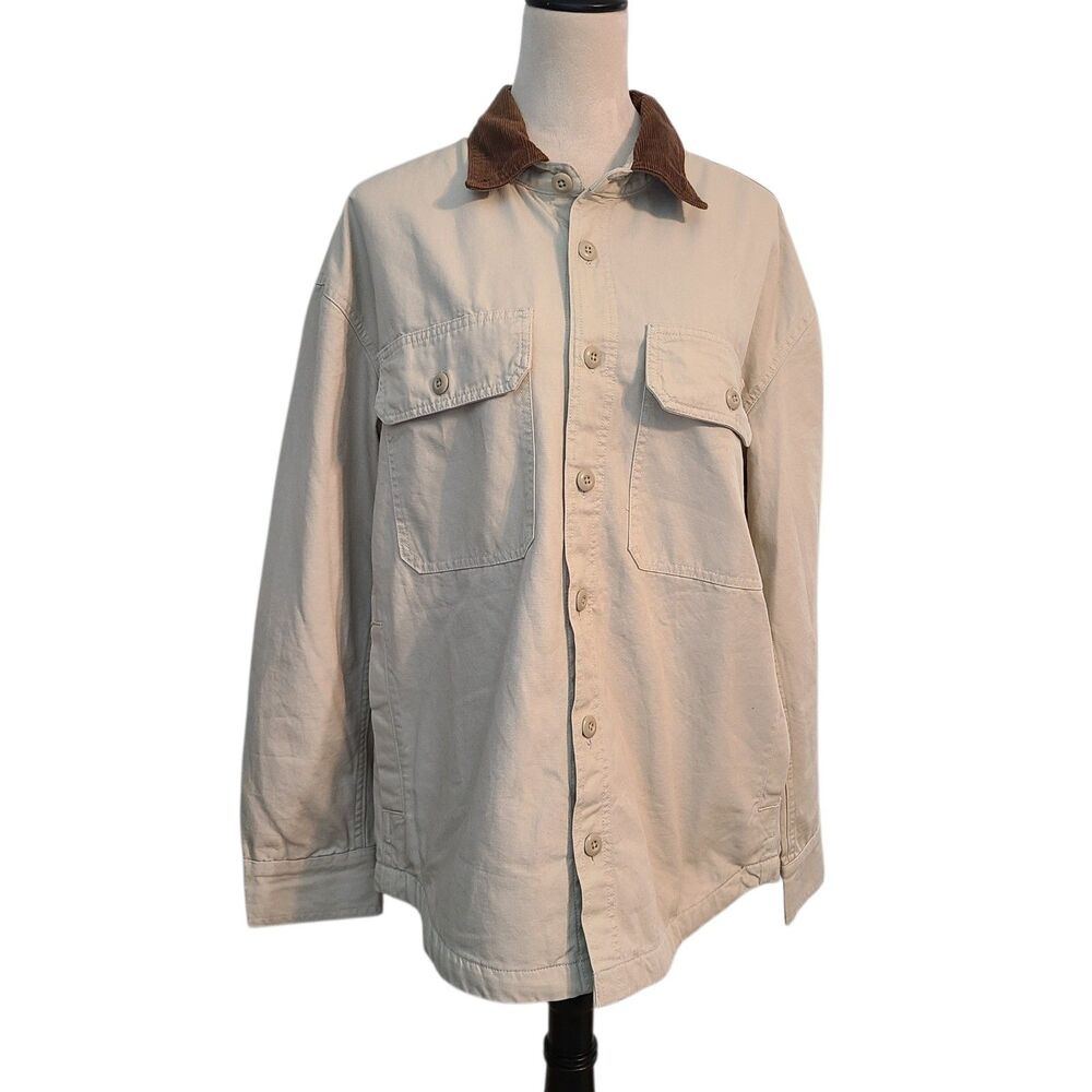 American Eagle Barn Coat Jacket M Oversized Canvas Corduroy Collar Plaid Lined